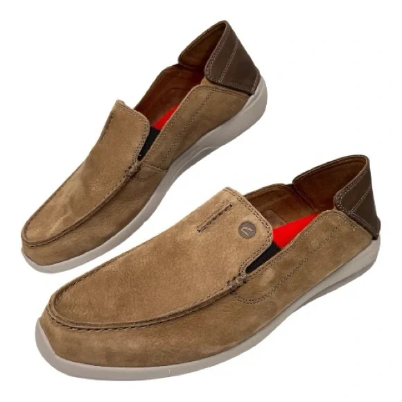 Clarks Men’s Gorwin Step Dark Sand Nubuck Suede Leather Slip On Loafers Shoes - Picture 2 of 14